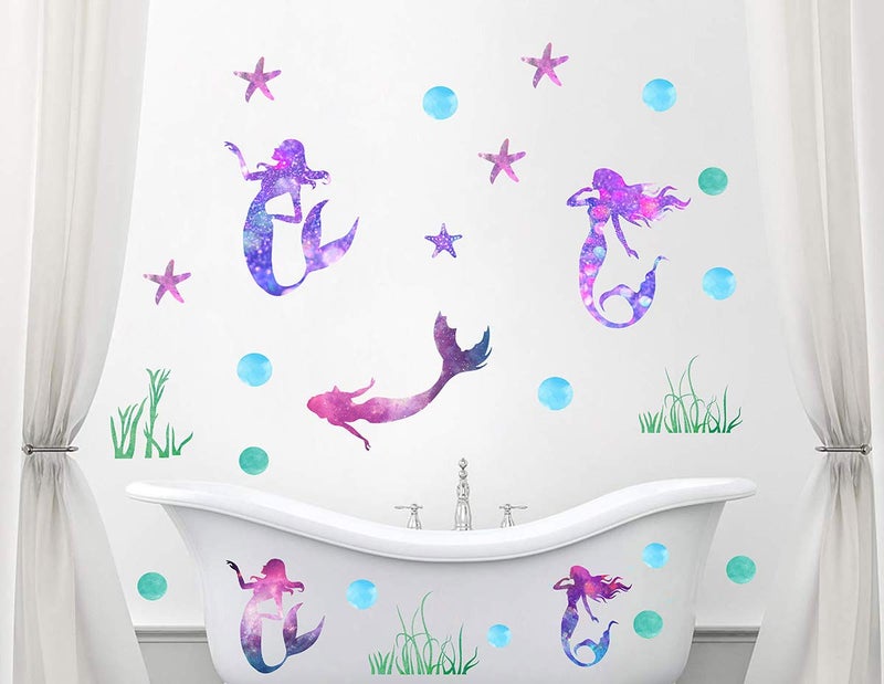 Easu Mermaid Wall Decals Girls Nursery Bedroom Wall Sticker Girls Wall Decals Mermaids Decorative Peel & Stick Wall Decals - Image 2